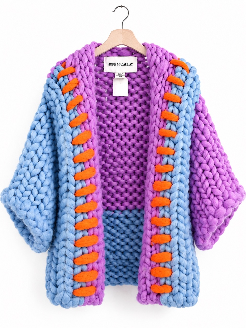 Hope Macaulay Lavender & Sky Blue Chunky Cardigan with Orange Accents